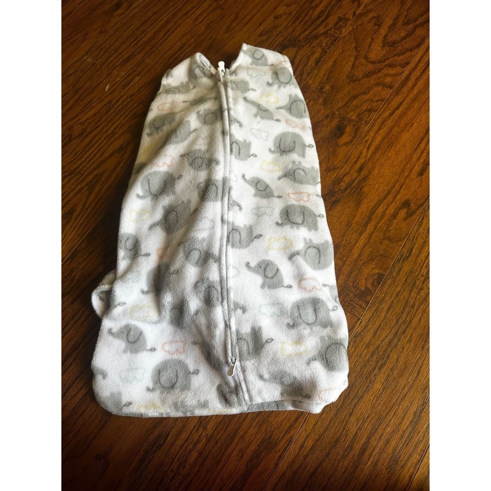 Halo SleepSack Swaddle Newborn Fleece Gray Elephant Print Neutral Sleep Bag